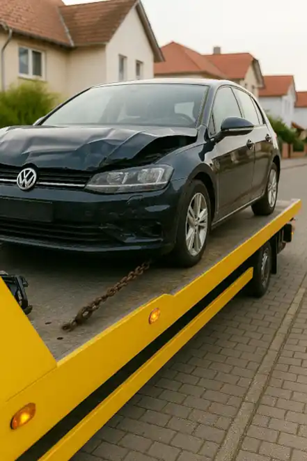 Ein defektes Fahrzeug wird in Papenburg zum Autoankauf abgeschleppt.